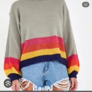 Farm Rio Tricot Colorful Striped Women's Sweater Petite